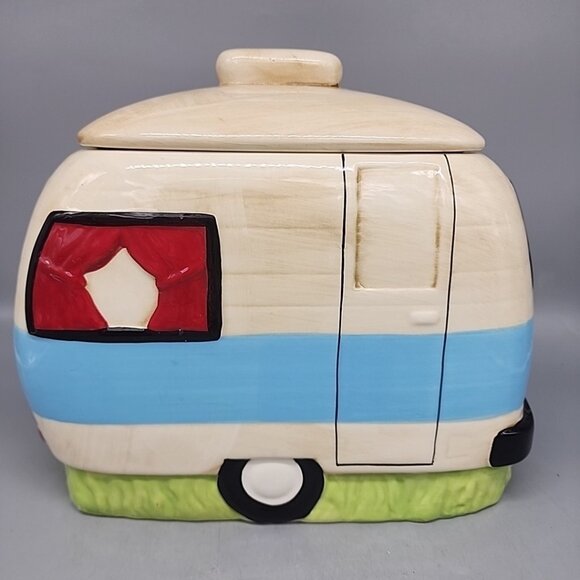 Kellie Montana Cookie Jar Camper Trailer Retro Design White Blue White - Picture 1 of 9